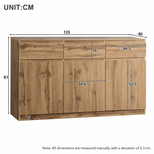 Aparador com 3 portas e 3 gavetas - aglomerado de partÃculas - Natural Aparador com 3 portas e 3 gavetas - aglomerado de partÃculas - Natural
