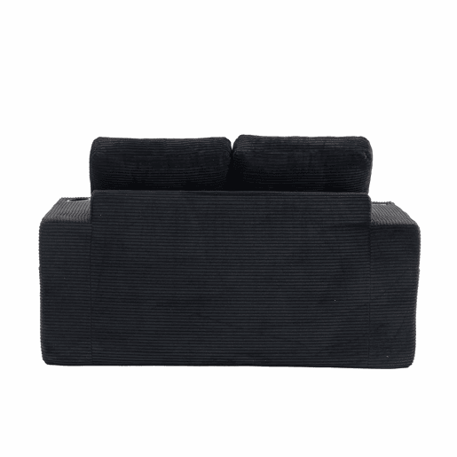 Sofá pufe modular de 2 lugares - conversível, sem estrutura, com porta-copos, bolsos laterais e almofadas acolchoadas com encosto - preto