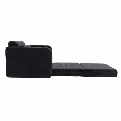 Sofá pufe modular de 2 lugares - conversível, sem estrutura, com porta-copos, bolsos laterais e almofadas acolchoadas com encosto - preto
