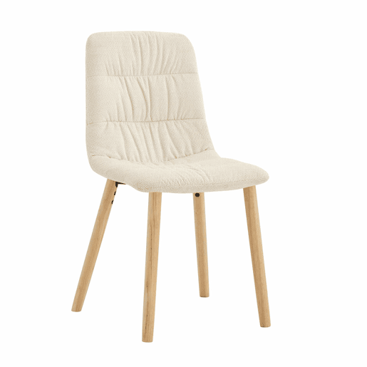 Conjunto de 2 cadeiras de jantar de 88 cm - estofadas em tecido plissado, pernas em madeira maciça, estilo nórdico moderno - branco e madeira