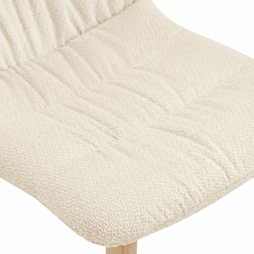 Conjunto de 2 cadeiras de jantar de 88 cm - estofadas em tecido plissado, pernas em madeira maciça, estilo nórdico moderno - branco e madeira