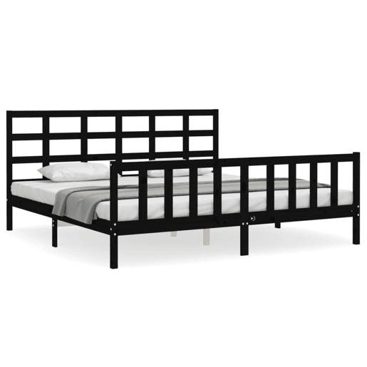 Estrutura de Cama de casal moderno com cabeceira 200x200 cm madeira maciça preto