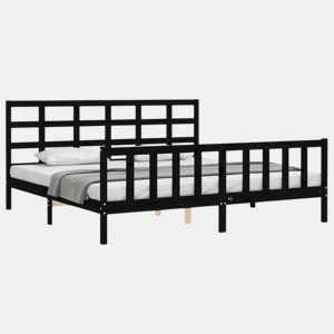 Estrutura de Cama de casal moderno com cabeceira 200x200 cm madeira maciça preto