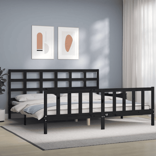 Estrutura de Cama de casal moderno com cabeceira 200x200 cm madeira maciça preto