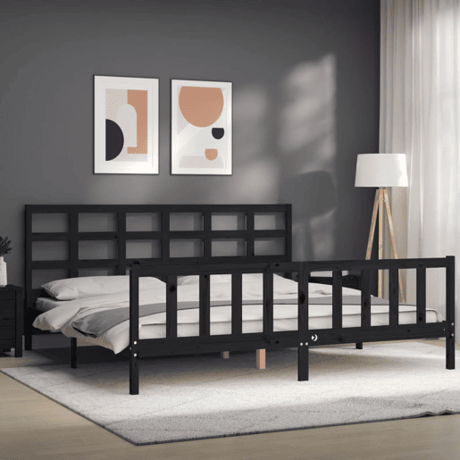Estrutura de Cama de casal moderno com cabeceira 200x200 cm madeira maciça preto