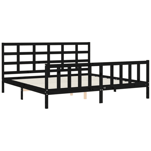 Estrutura de Cama de casal moderno com cabeceira 200x200 cm madeira maciça preto