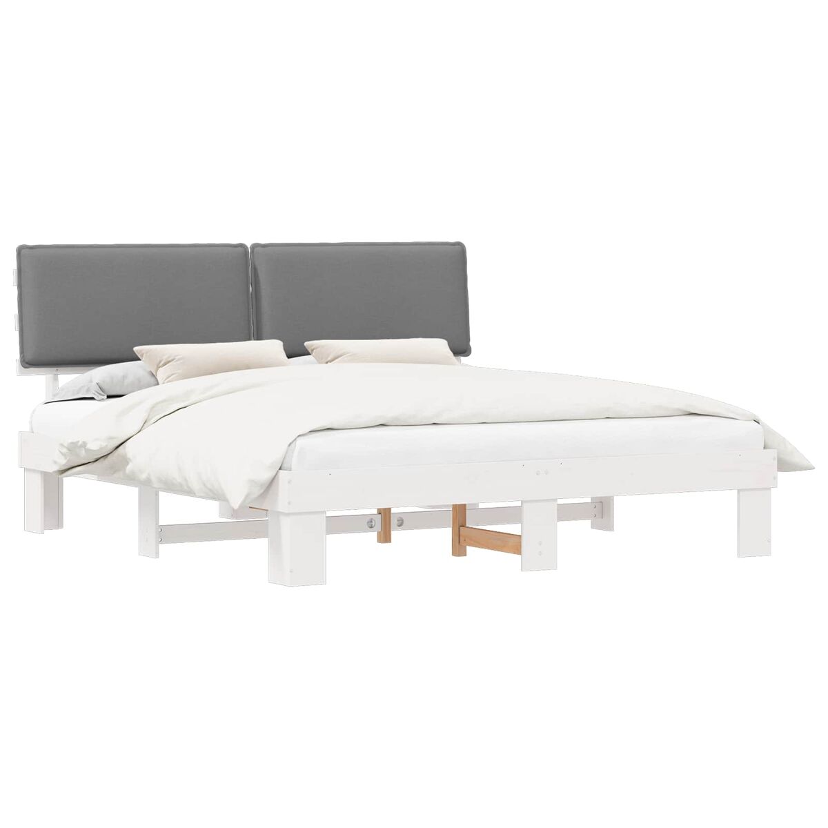Estructura de cama matrimonial estilo con cabecera tapizada gris claro