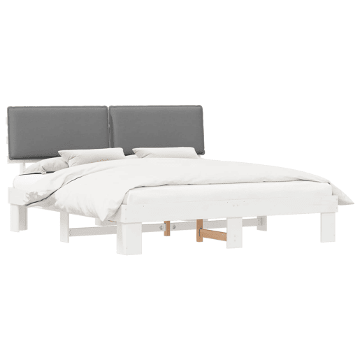 Estrutura de Cama de casal moderno com Cabeceira Estofada Cinzento-claro