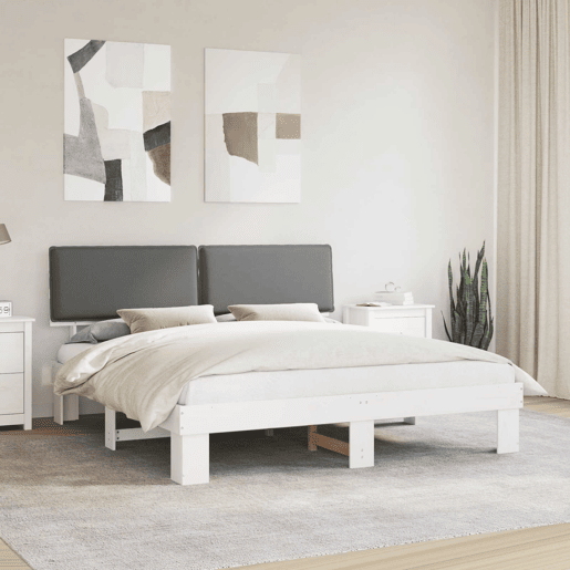 Estrutura de Cama de casal moderno com Cabeceira Estofada Cinzento-claro
