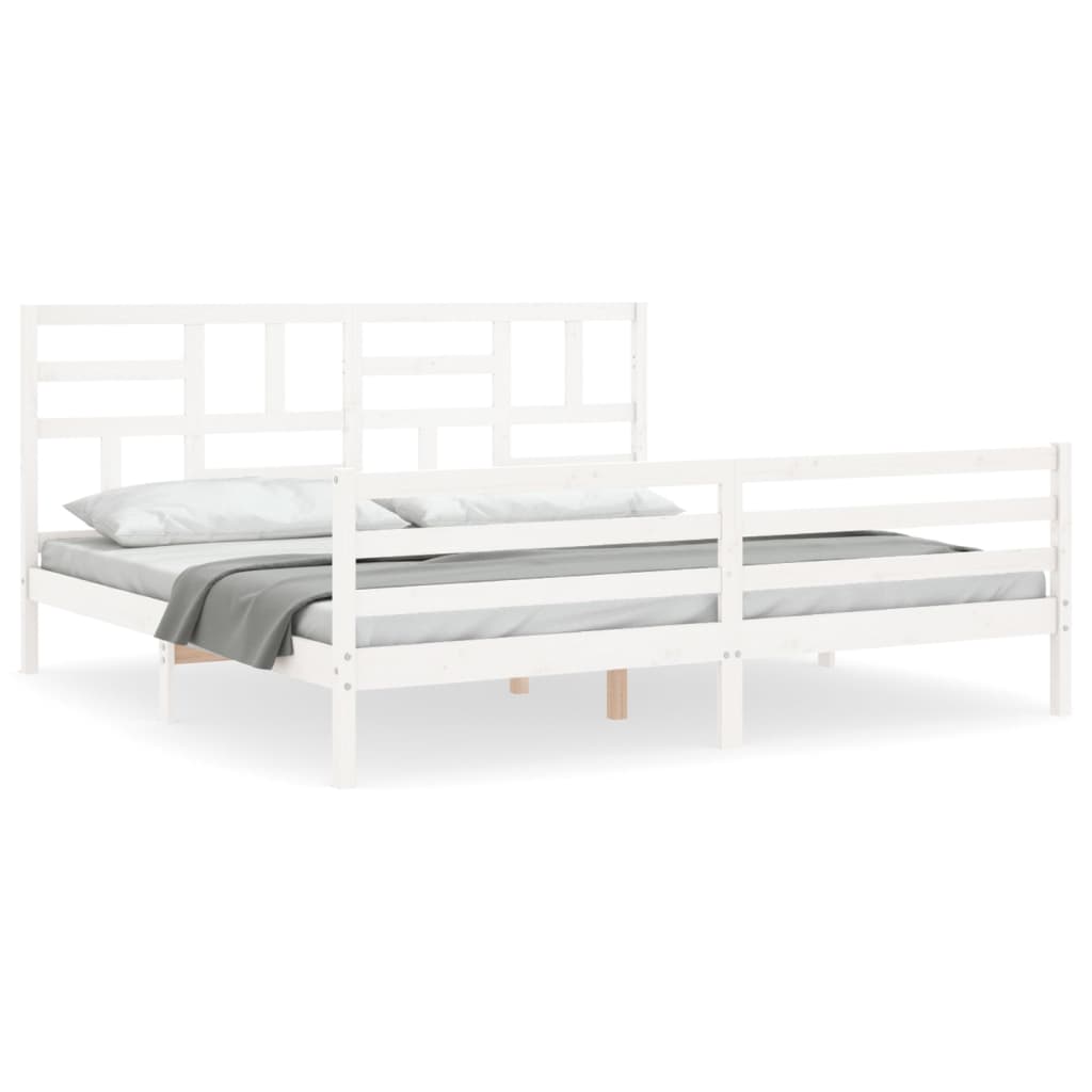 Estructura de cama matrimonial estilo con cabecero madera maciza blanco 200x200cm