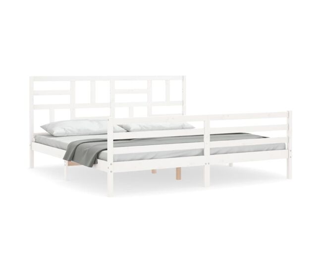 Estructura de cama matrimonial estilo con cabecero madera maciza blanco 200x200cm
