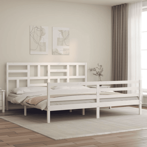 Estrutura de Cama de casal moderno com cabeceira 200x200cm madeira maciça branco