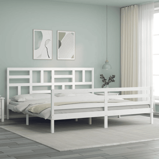Estrutura de Cama de casal moderno com cabeceira 200x200cm madeira maciça branco