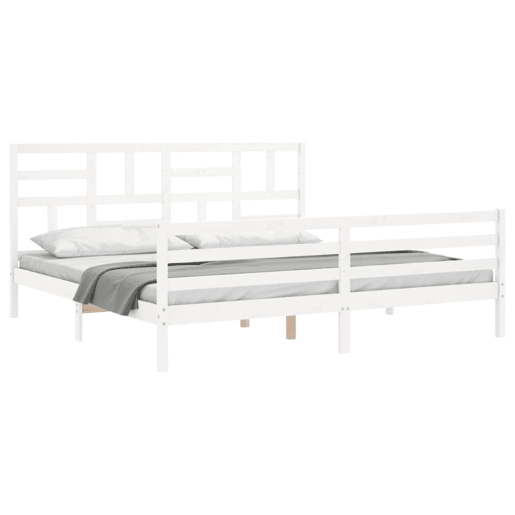 Estrutura de Cama de casal moderno com cabeceira 200x200cm madeira maciça branco