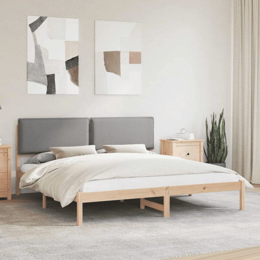 Estrutura de Cama de casal moderno com Cabeceira Estofada Cinzento-claro