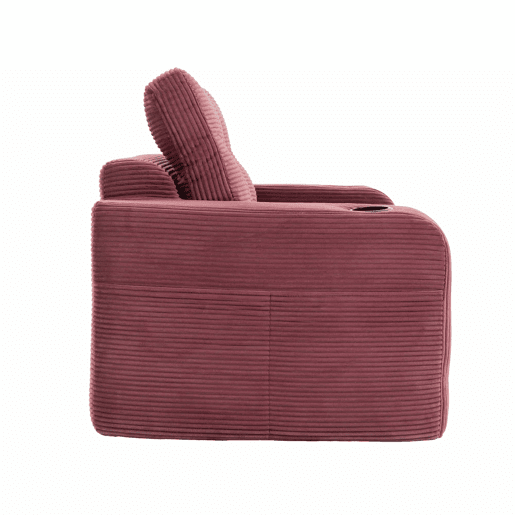 Sofá pufe de veludo de 2 lugares - com porta-copos e bolsos laterais, conversível, sem estrutura, almofadas acolchoadas com encosto, tamanho grande - vermelho vinho