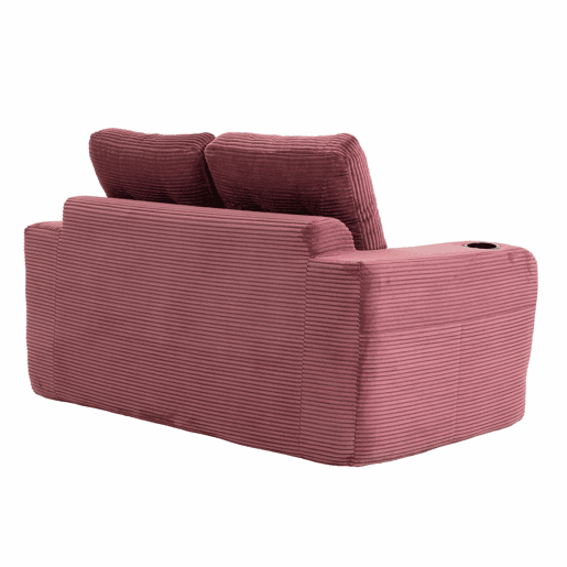 Sofá pufe de veludo de 2 lugares - com porta-copos e bolsos laterais, conversível, sem estrutura, almofadas acolchoadas com encosto, tamanho grande - vermelho vinho