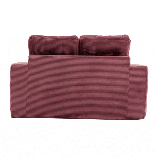 Sofá pufe de veludo de 2 lugares - com porta-copos e bolsos laterais, conversível, sem estrutura, almofadas acolchoadas com encosto, tamanho grande - vermelho vinho