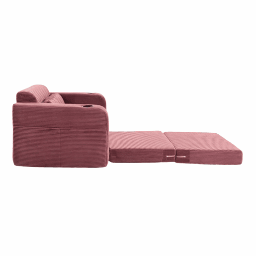 Sofá pufe de veludo de 2 lugares - com porta-copos e bolsos laterais, conversível, sem estrutura, almofadas acolchoadas com encosto, tamanho grande - vermelho vinho