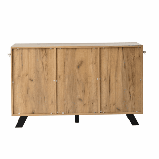 Aparador 120x38x75 cm - 4 gavetas, 2 armários, design oco, 5 pés em madeira maciça - Preto + Natural