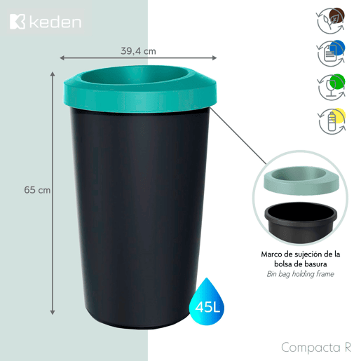 Lixeira de reciclagem de plástico KEDEN de 45 litros