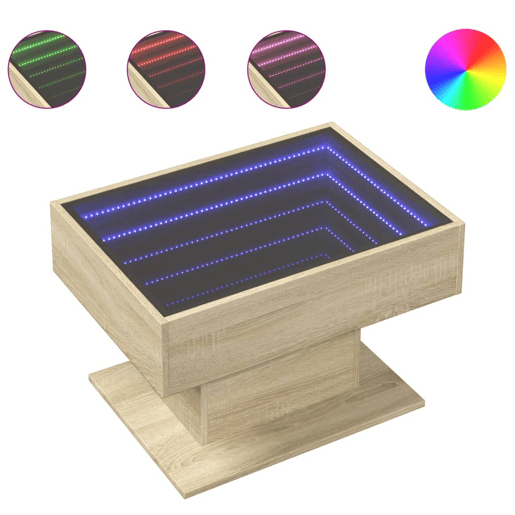 Mesa de Centro, Mesa baixa c LEDs 70x50x45 cm derivados de madeira