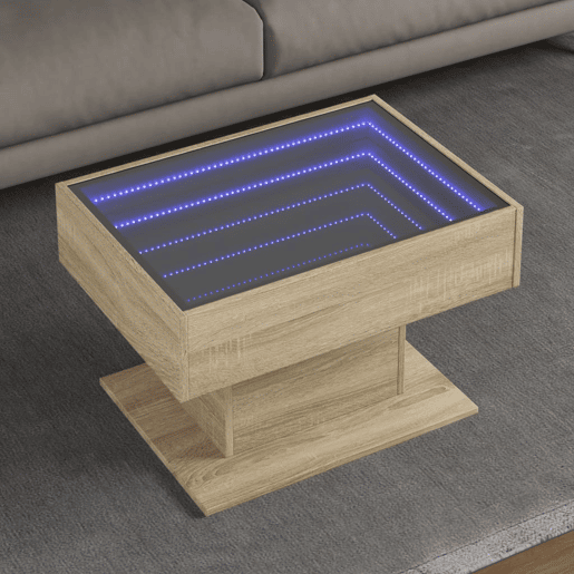 Mesa de Centro, Mesa baixa c LEDs 70x50x45 cm derivados de madeira