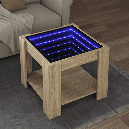 Mesa de Centro, Mesa baixa c LEDs 53x53x45 cm derivados de madeira
