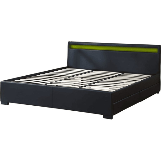 Cama dupla LED ico com 4 gavetas - 180 x 200 cm - Preto