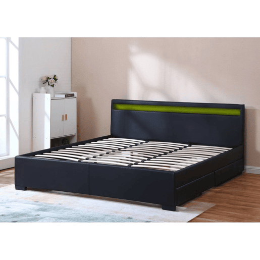 Cama dupla LED ico com 4 gavetas - 180 x 200 cm - Preto
