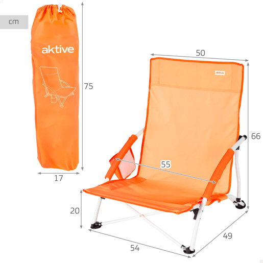 Aktive Beach Cadeira de praia dobrável com bolso lateral laranja 50x49x66 cm