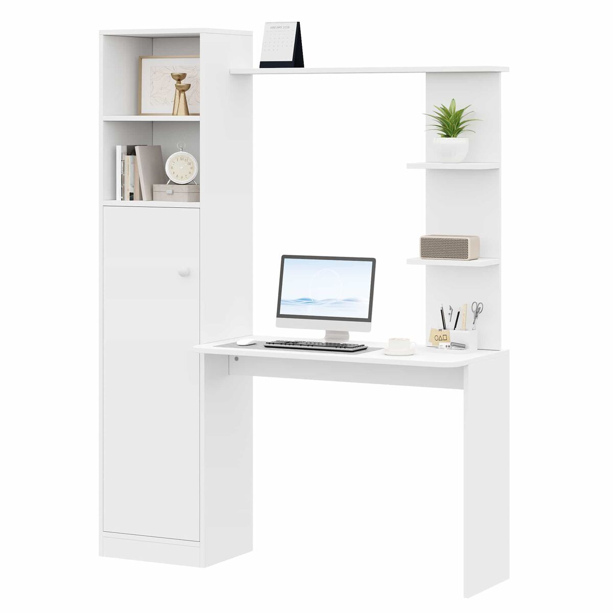 Escritorio de estudio y oficina 123,5 x 45 x 168,5 cm - con armario y estantería de almacenamiento, diseño moderno de oficina - blanco