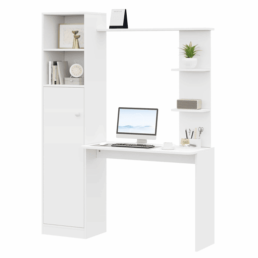 Secretária de estudo e escritório 123,5 x 45 x 168,5 cm - com armário e prateleiras de arrumação, design moderno de escritório - branco