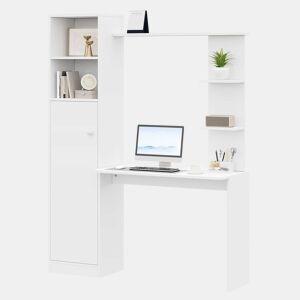Secretária de estudo e escritório 123,5 x 45 x 168,5 cm - com armário e prateleiras de arrumação, design moderno de escritório - branco