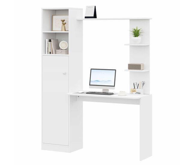 Escritorio de estudio y oficina 123,5 x 45 x 168,5 cm - con armario y estantería de almacenamiento, diseño moderno de oficina - blanco