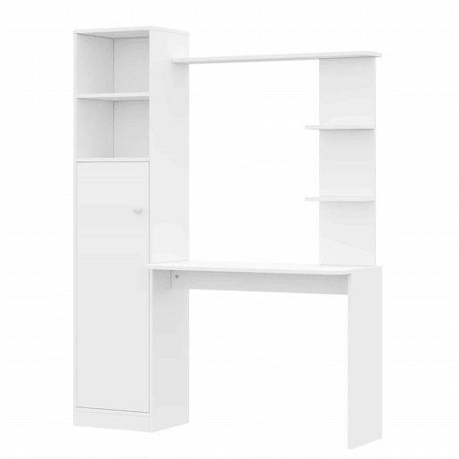 Secretária de estudo e escritório 123,5 x 45 x 168,5 cm - com armário e prateleiras de arrumação, design moderno de escritório - branco