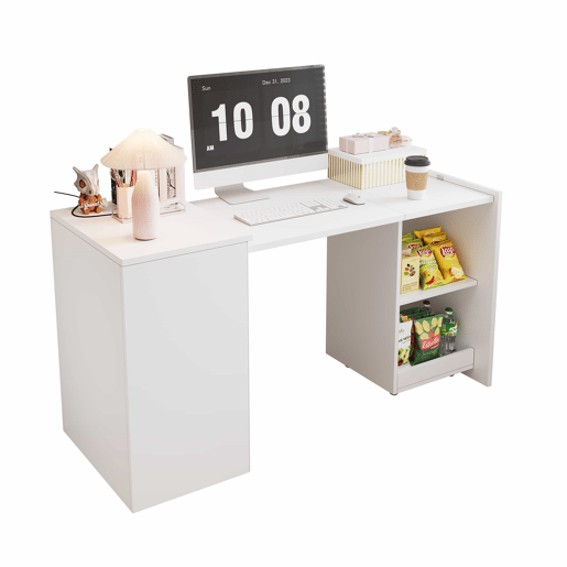 Mesa multifuncional dobrável 126 x 55 x 72,5 cm - secretária e armário com dois compartimentos, alta resistência - branco