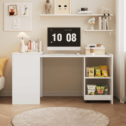 Mesa multifuncional dobrável 126 x 55 x 72,5 cm - secretária e armário com dois compartimentos, alta resistência - branco
