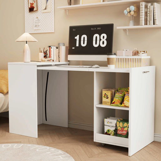 Mesa multifuncional dobrável 126 x 55 x 72,5 cm - secretária e armário com dois compartimentos, alta resistência - branco