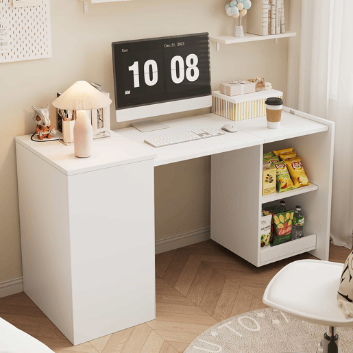 Mesa multifuncional dobrável 126 x 55 x 72,5 cm - secretária e armário com dois compartimentos, alta resistência - branco
