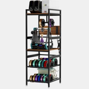 Suporte para impressora 3D de tamanho padrão - armazenamento de filamento, estrutura metálica robusta, suporte em T para filamento, ligação elétrica integrada, estação de trabalho aberta para uso doméstico e em oficina - Preto
