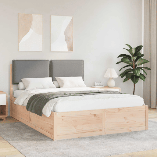 Estrutura de Cama de casal moderno com Cabeceira Estofada Cinzento-claro