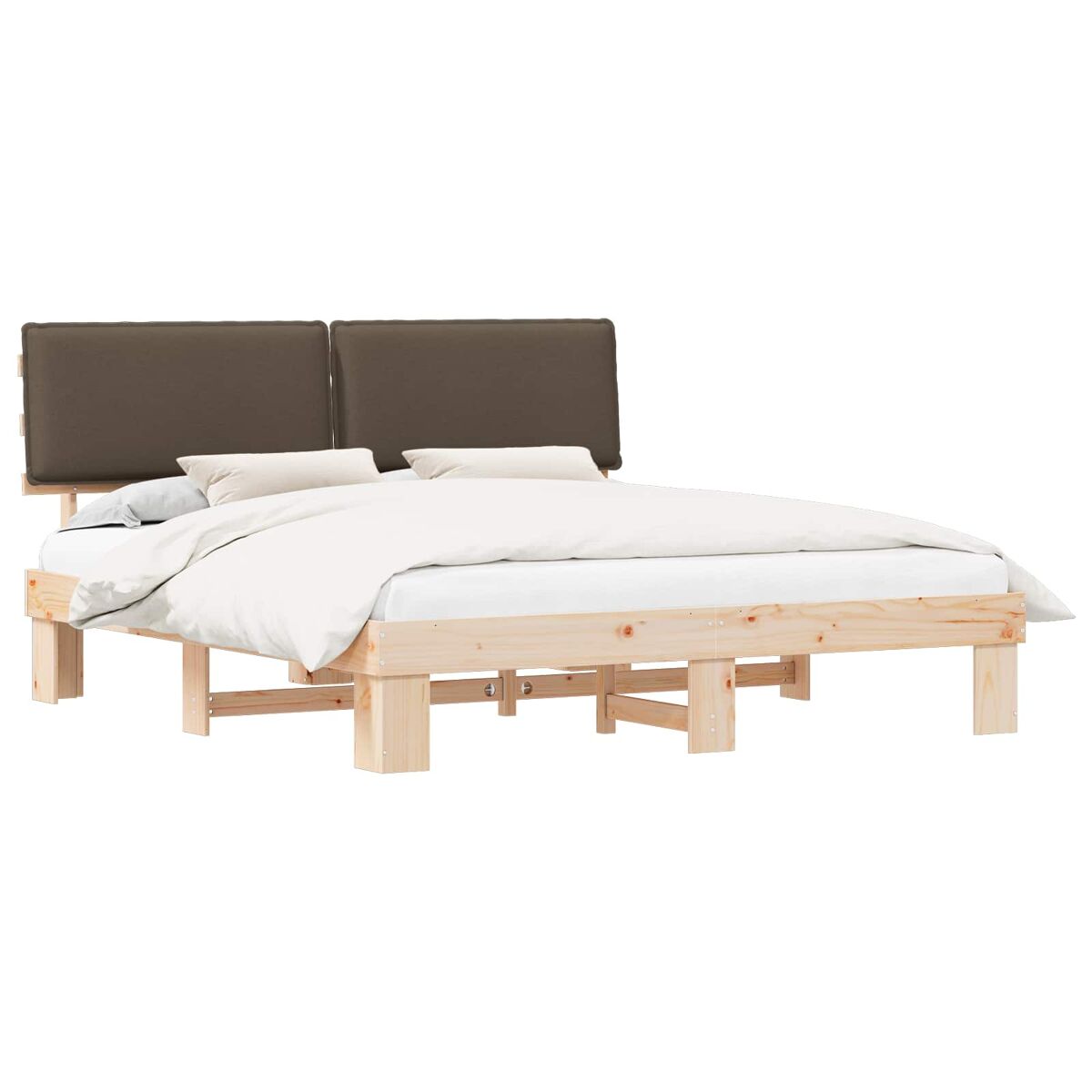 Estructura de cama matrimonial estilo con cabecera tapizada taupé 200 x 200 cm