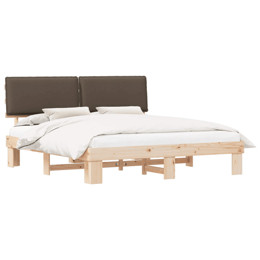 Estrutura de Cama de casal moderno com Cabeceira Estofada Cinzento-acastanhado