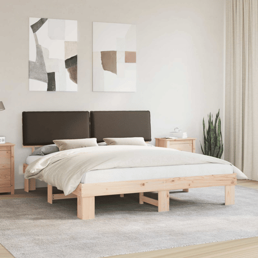 Estrutura de Cama de casal moderno com Cabeceira Estofada Cinzento-acastanhado