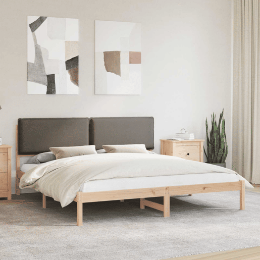 Estrutura de Cama de casal moderno com Cabeceira Estofada Cinzento-acastanhado