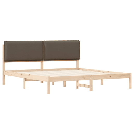 Estrutura de Cama de casal moderno com Cabeceira Estofada Cinzento-acastanhado