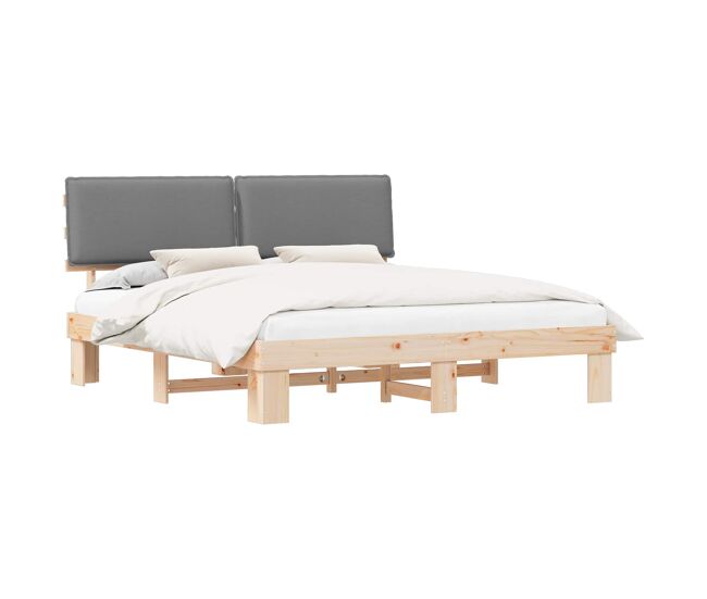 Estructura de cama matrimonial estilo con cabecera tapizada gris claro