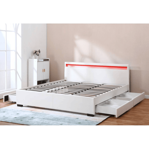 CAMA dupla LED com 4 gavetas ico - 180 x 200 cm - Branca