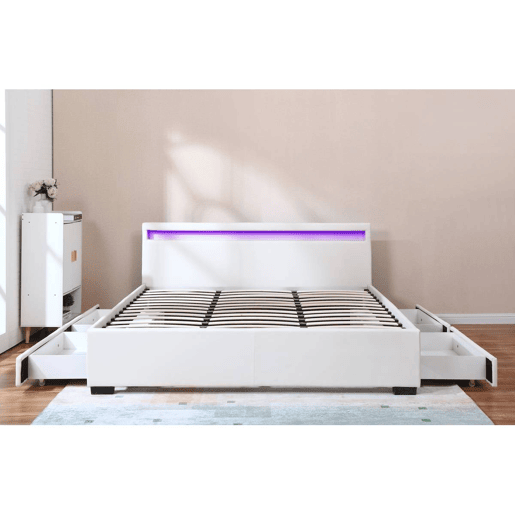 CAMA dupla LED com 4 gavetas ico - 180 x 200 cm - Branca